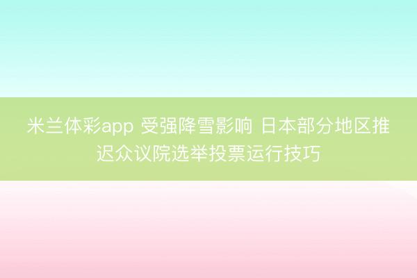 米兰体彩app 受强降雪影响 日本部分地区推迟众议院选举投票运行技巧