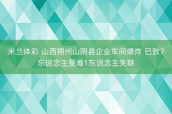 米兰体彩 山西朔州山阴县企业车间爆炸 已致7东说念主受难1东说念主失联