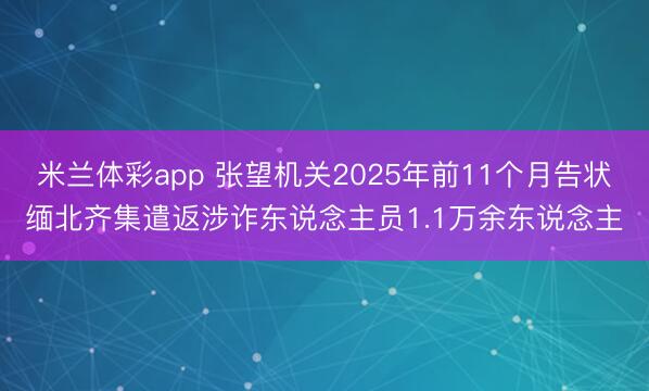 米兰体彩app 张望机关2025年前11个月告状缅北齐集遣返涉诈东说念主员1.1万余东说念主