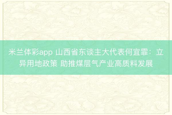 米兰体彩app 山西省东谈主大代表何宜霏:立异用地政策 助推煤层气产业高质料发展