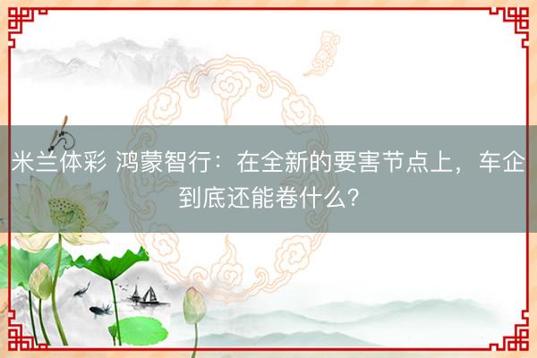 米兰体彩 鸿蒙智行：在全新的要害节点上，车企到底还能卷什么？