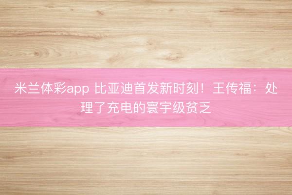 米兰体彩app 比亚迪首发新时刻！王传福：处理了充电的寰宇级贫乏