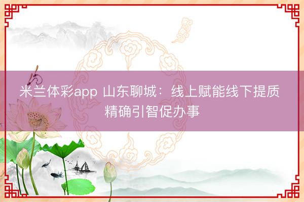 米兰体彩app 山东聊城：线上赋能线下提质 精确引智促办事