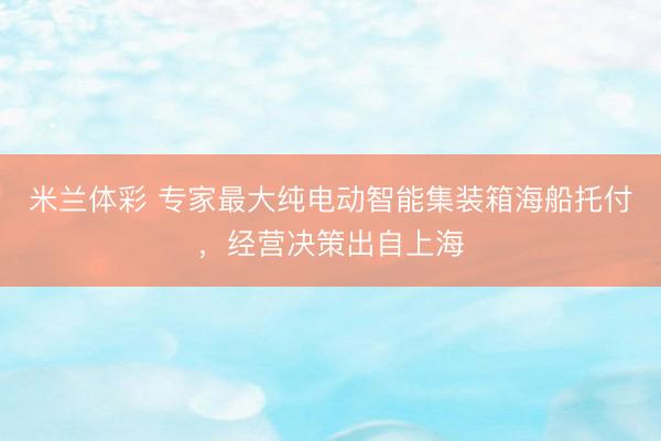 米兰体彩 专家最大纯电动智能集装箱海船托付，经营决策出自上海