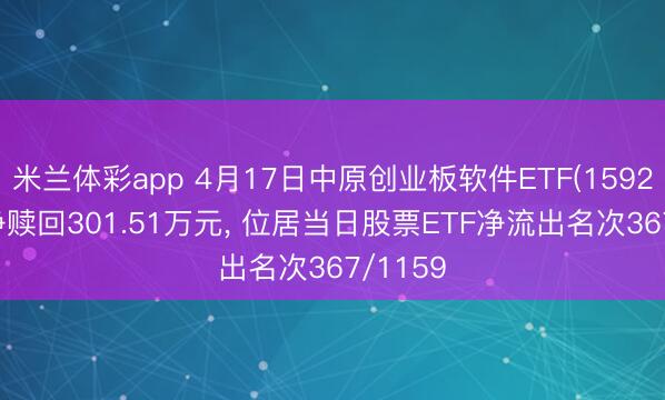 米兰体彩app 4月17日中原创业板软件ETF(159256)遭净赎回301.51万元， 位居当日股票ETF净流出名次367/1159