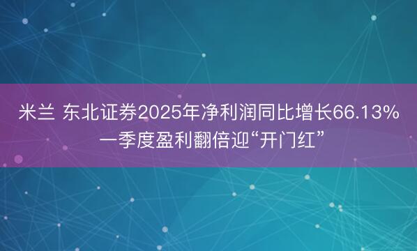 米兰 东北证券2025年净利润同比增长66.13% 一季度盈利翻倍迎“开门红”