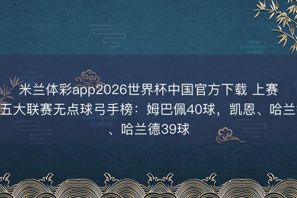 米兰体彩app2026世界杯中国官方下载 上赛季于今五大联赛无点球弓手榜：姆巴佩40球，凯恩、哈兰德39球